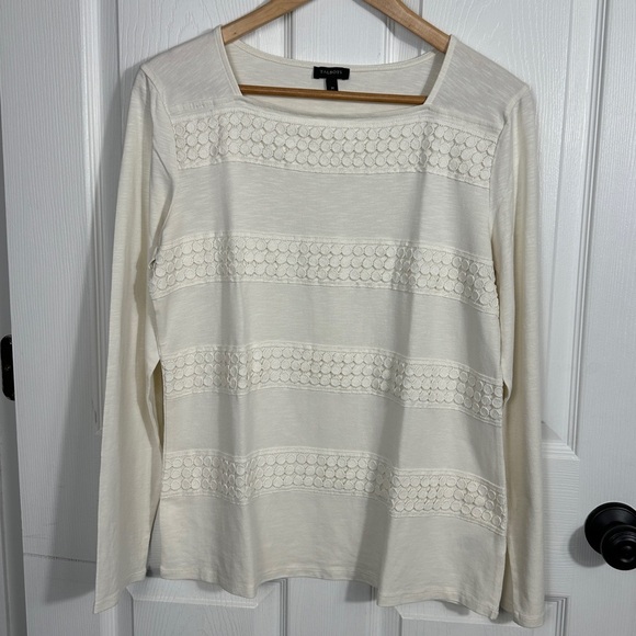 Talbots off-white long sleeved tee, size M. Embellished. Cotton blend. - Picture 1 of 8